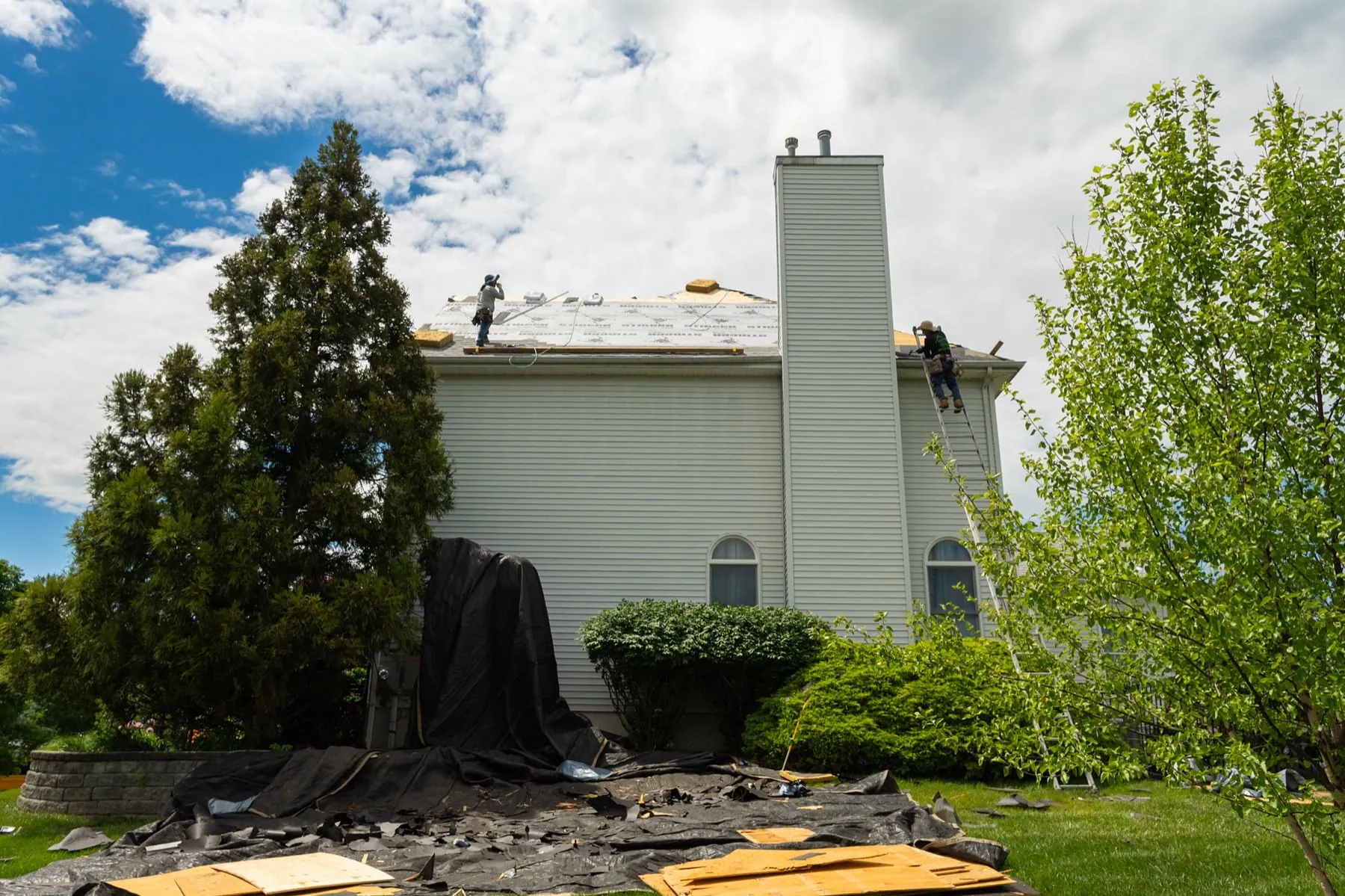 Chimney-side tear-off by American Roofing Pros near Evesham, NJ